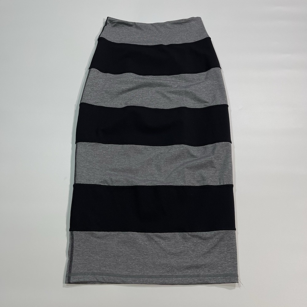 Lululemon Yoga Over Stripe Coal Grey Black Bodycon Pencil Midi Skirt Size 4